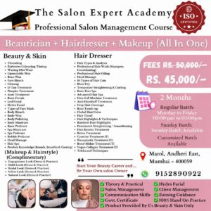 Beauty Parlour Course includes Beautician + Hairdresser + Hydra Facial + Complementary Makeup